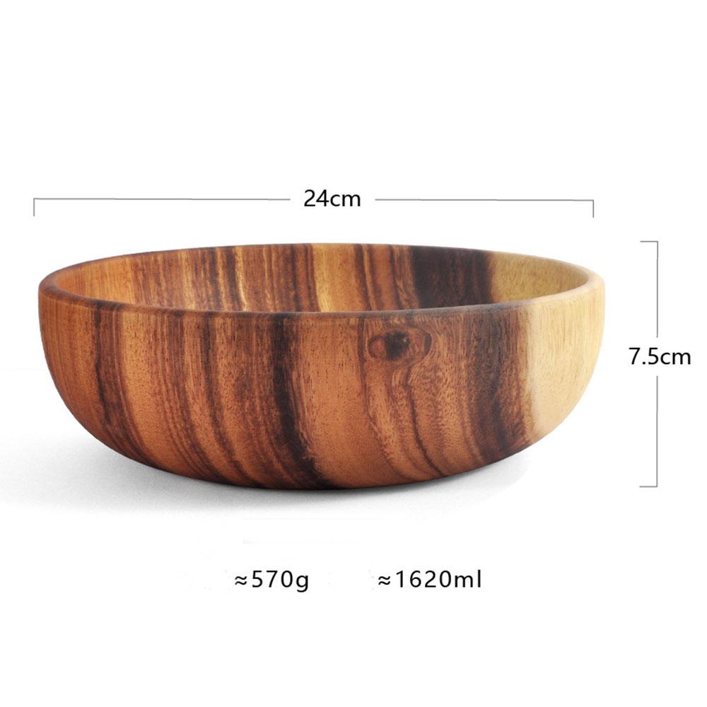 Jaswehome 1Pcs Salad Bowl Natural Acacia Wood Handmade Tableware Salad Grains Dried Fruit Shallow Mouth Bowl