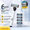 Mens Manual Shaving Razor With 6 Precision Blades Non Slip Handle 4 Refills Storage Case For Daily Grooming Travel Home Use