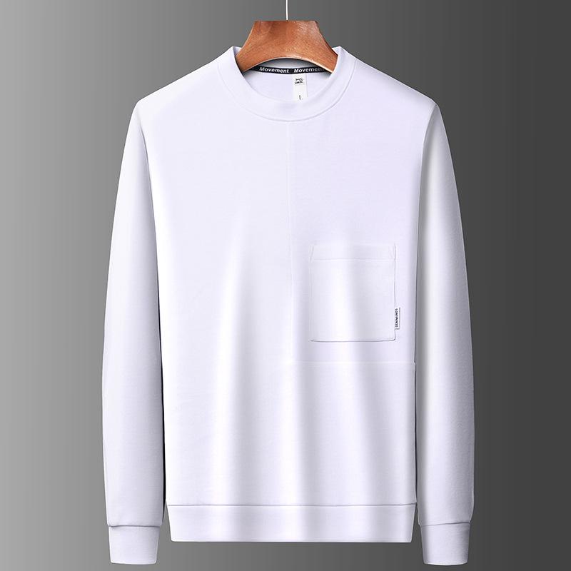 Spring New Style Youth Cotton Boys' Round Neck Sweatshirt Men's Long-sleeved Solid Color Pullover Real Pocket Bottoming Shirt