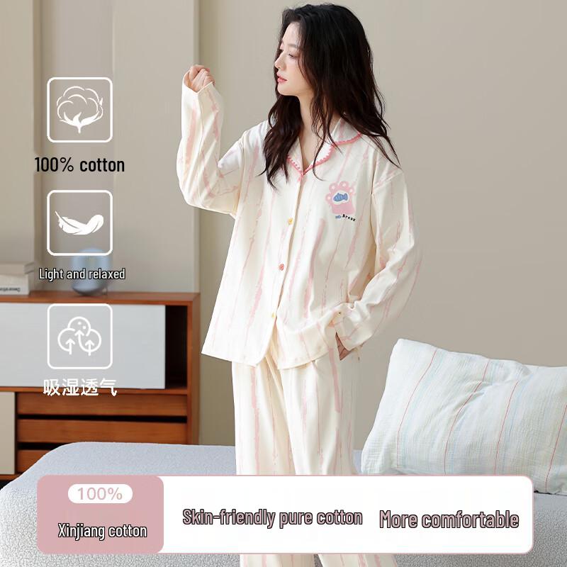 Langsha Women's 100% Cotton Long-Sleeve Pajama Set