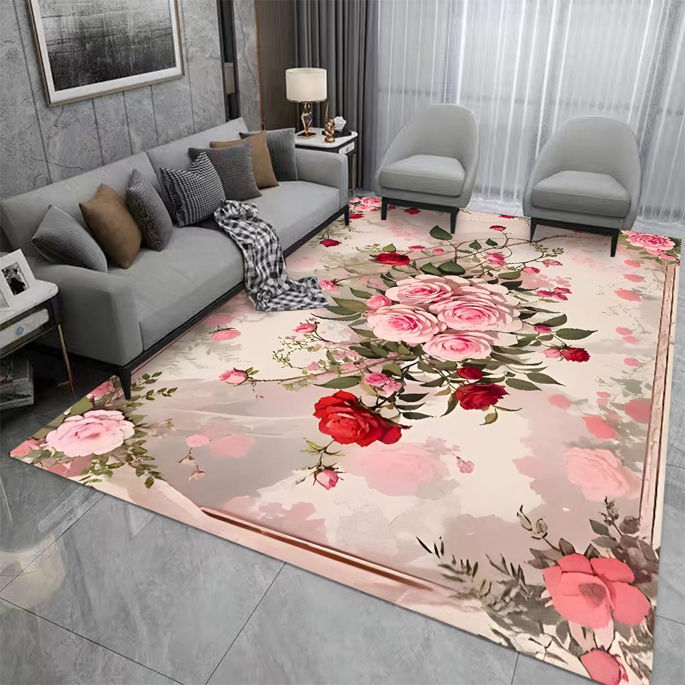 Luxusní vintage koberec s květinovým potiskem, protiskluzová, pratelná v pračce podložka na podlahu pro obývací pokoj, ložnici, kancelářskou dekoraci, pratelný koberec