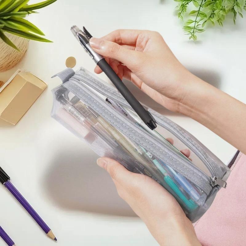 Mesh Pencil Case Transparent Pens Pouch Cute Simple Aesthetic Bag Organizer Office School Supplies Student Stationary