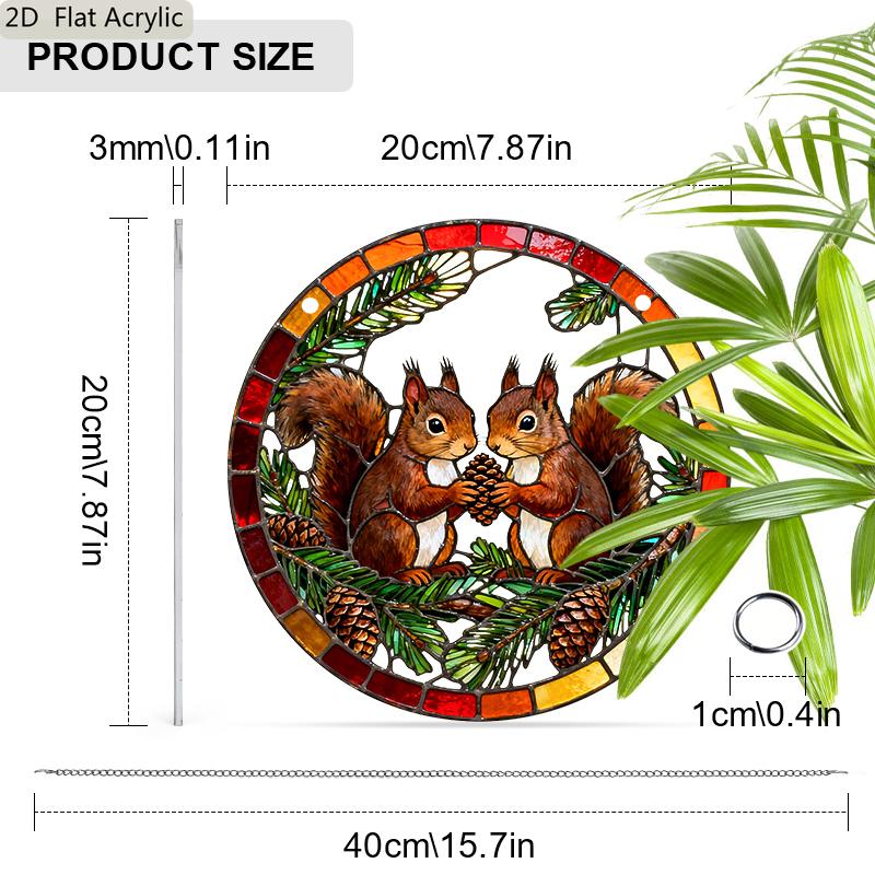 Acrylic Pair of Squirrels with Pinecone Suncatcher Stained Glass Effect Window Hanging Ornament Autumn Forest Themed Gift for Home