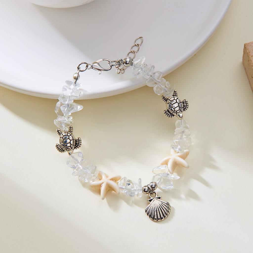 Fashion Sweet Pink Crystal Beaded Bracelet for Women Boho Turtle Starfish Shell Anklets Leg Foot Chain Summer Beach Jewelry Gift