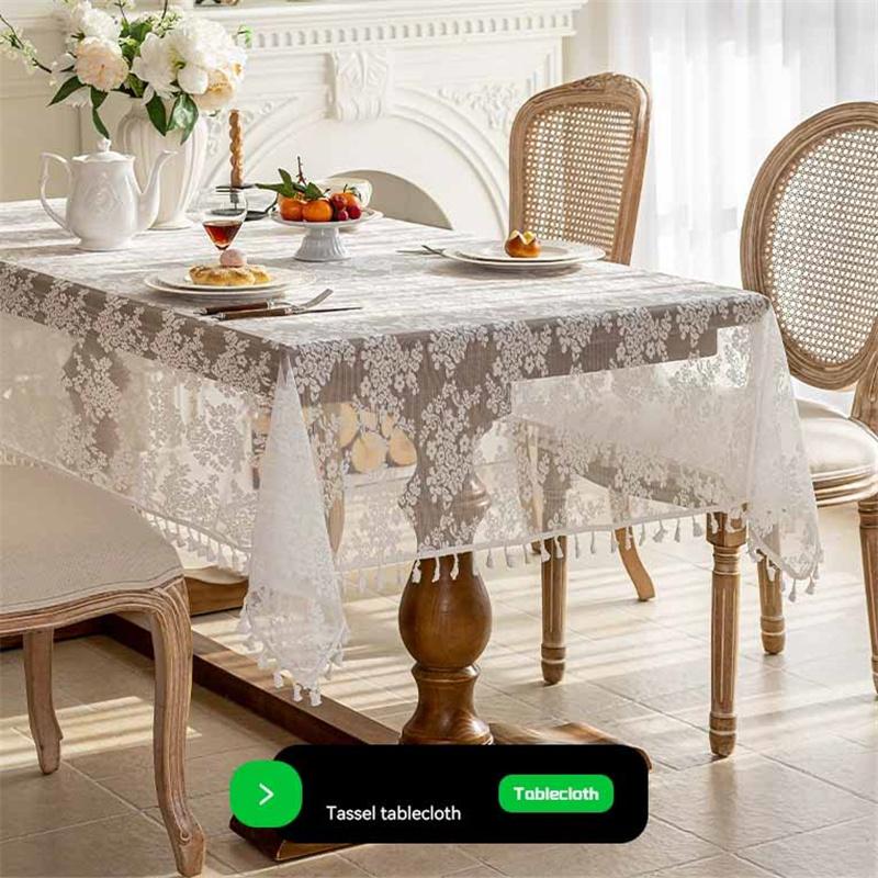 Luxe Tasseled & Jacquard Polyester Tablecloth - Rectangle Lace Dust Cover for Dining & Console Tables Home Decor