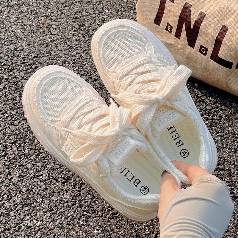 Campus wind mesh breathable little white shoes women's new summer thin thick baseplate shoes niche milk