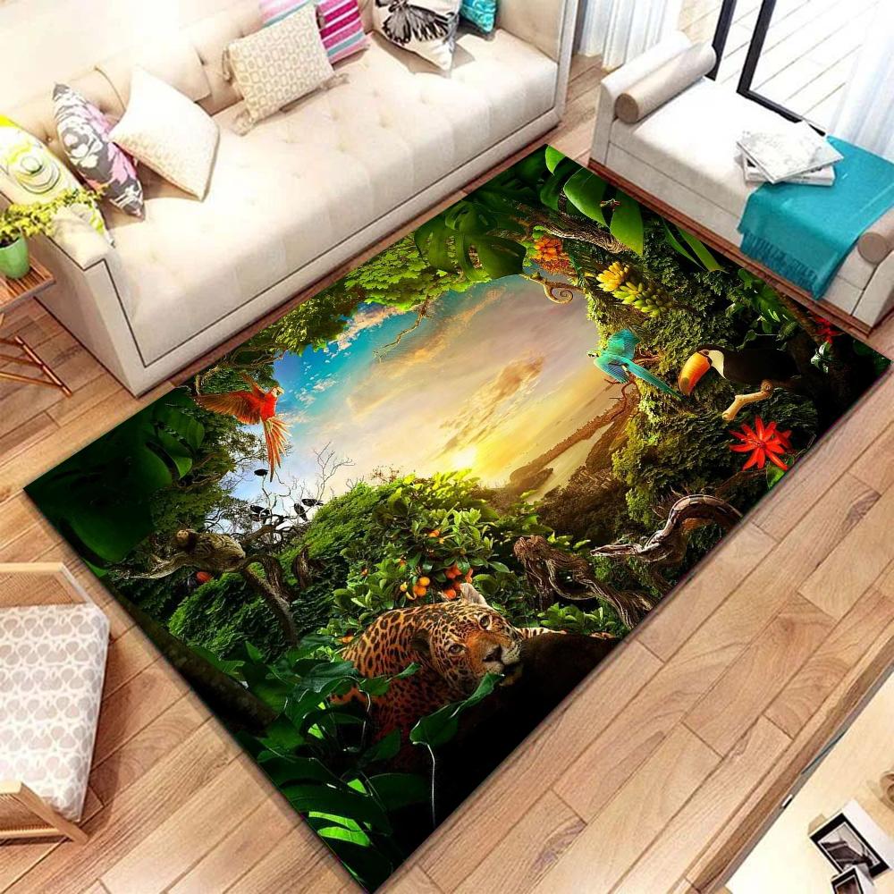1pc Forest Tree Jungle Animal Landscape Absorbent Mats Anti-Slip Mats Home Decor Supplies Carpets Home Kitchen Floor Mats