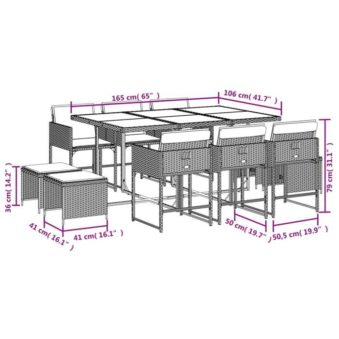 VidaXL Ensemble à Manger de Jardin avec Coussins 11 pcs, Table et Chaise de Terrasse, Meubles de Patio, Mobilier 3211331