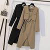 Women's Plus Size Skirt Suit Set - Spring/Autumn 2024, Slimming Two-Piece: Fashion Coat & Suspender Dress