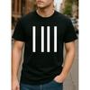 European Sizes Men'S Casual Short-Sleeved T-Shirt | Minimalist Four Vertical Line Pattern Print, Round-Neck,
