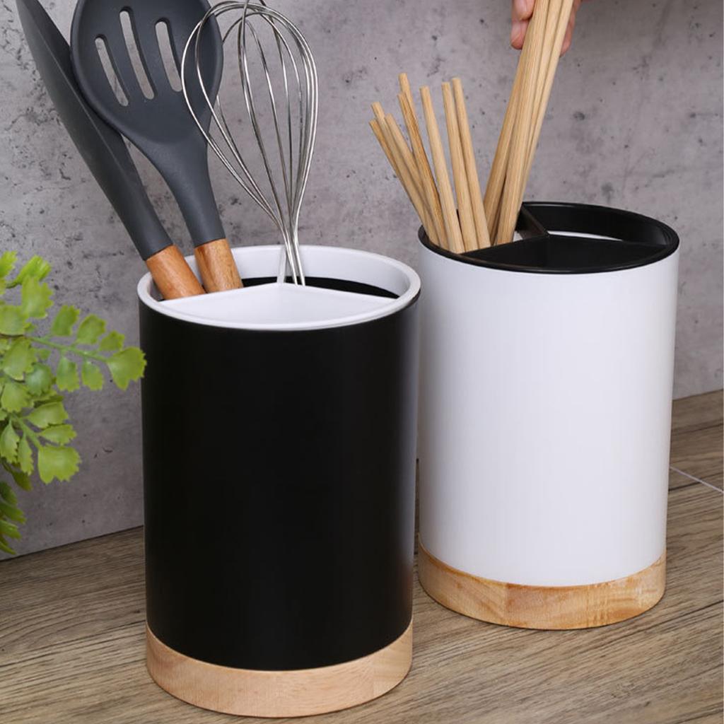 Utensil Holder Cutlery Drainer Kitchen Tableware Storage Bucket Plastic Chopstick Spoon Rack Detachable 3 Divided Silverware