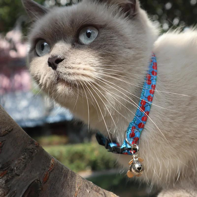 Adorable Pet Cat Collars With Moon Star Pendant Adjustable Puppy Kitten Necklace Fruits Pattern Cats Rabbit Collars With Bells