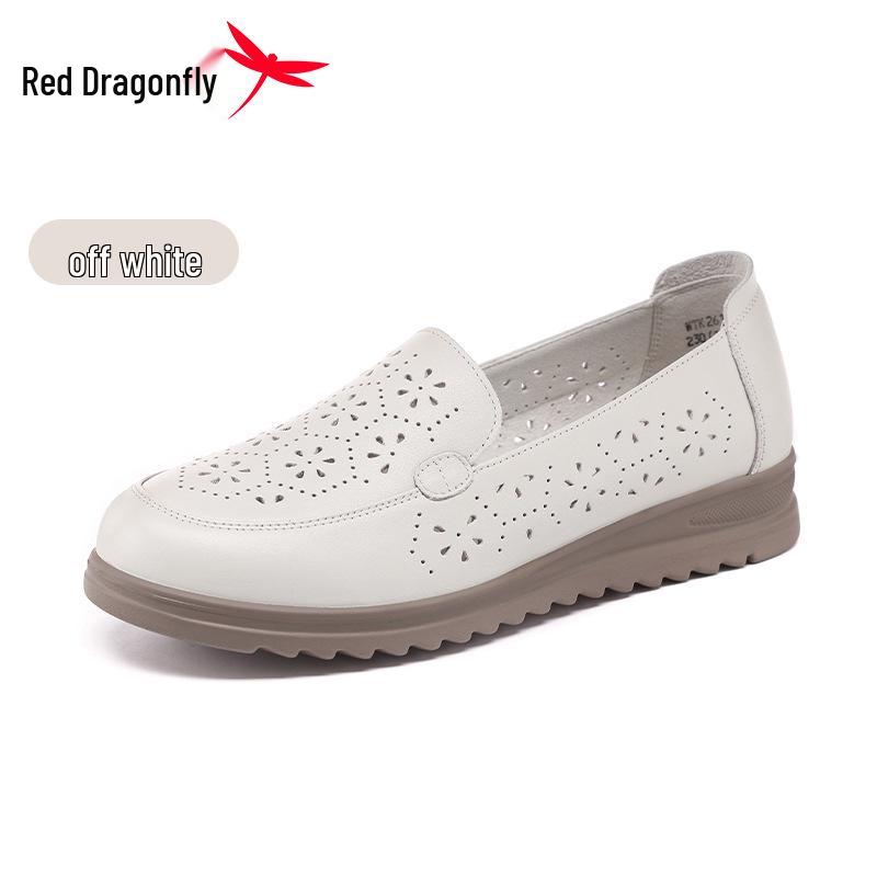 Women s Genuine Leather Slip-On Shoes - Red Dragonfly Breathable Summer Style 35