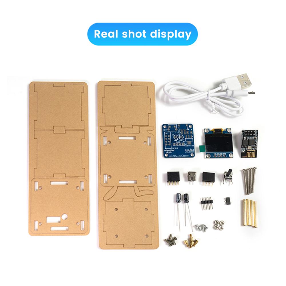 

ESP8266 DIY Digital Clock Kit 0.96 Inch Mini Weather Clock WIFI Soldering Practice Electronic Multifunctional Weather Station DIY Kits