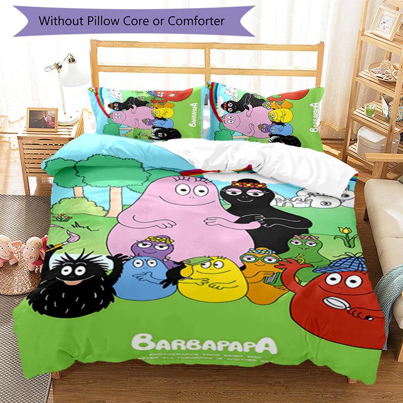 Barbapapa 3pcs Bedding Set Duvet Cover Closure Includes 1 Duvet Cover & 2 Pillowcases for All Seasons Bedroom Home Dorm Decor