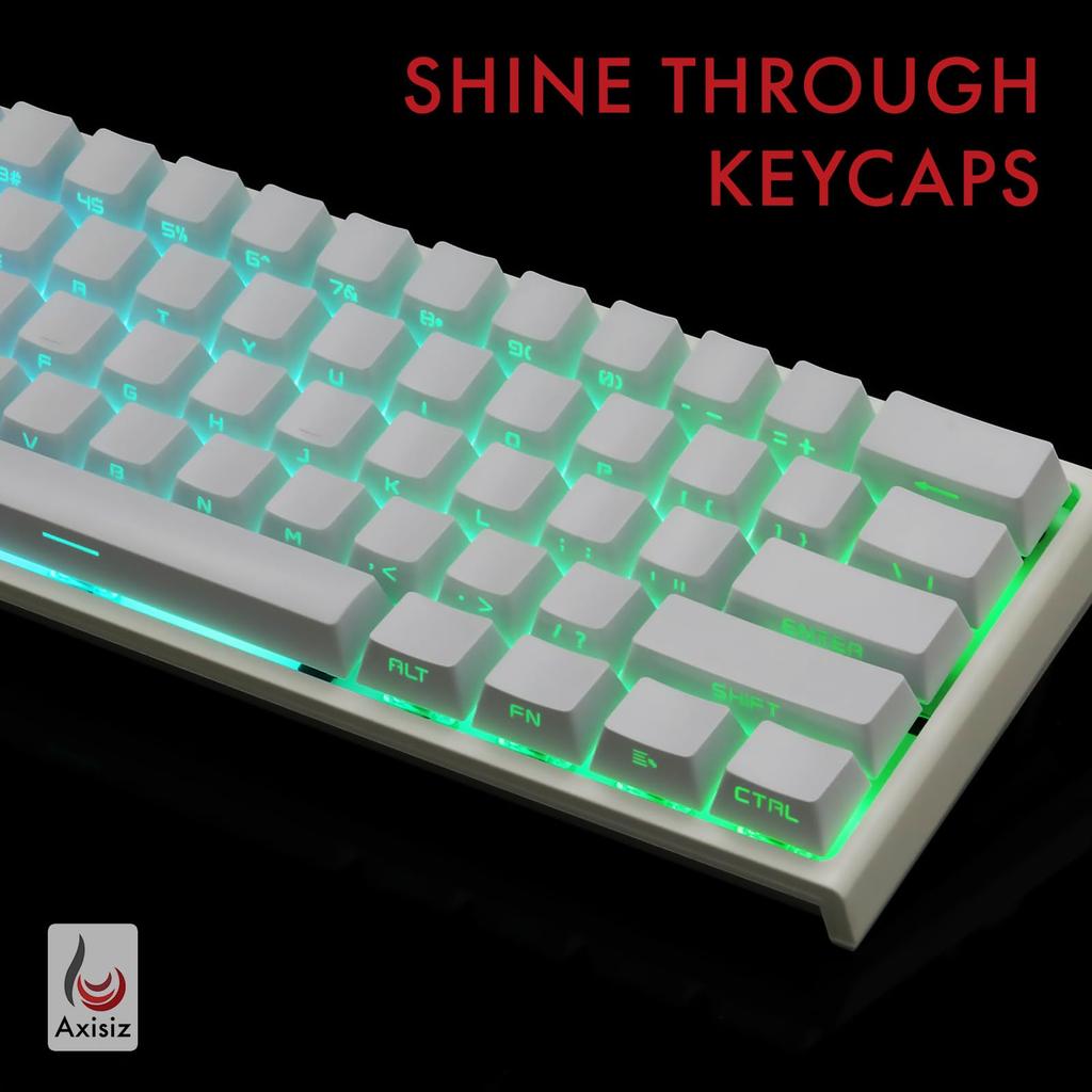 Axisiz Keycap Set for Gaming Mechanical To English Layout Custom Transparent LED Cherry MX Switch Compatible Keyboards, 100% 60% Support, Font,
