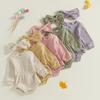 Citgeett Autumn Infant Baby Girls Bodysuit Solid Color Knit Long Sleeve Jumpsuits Fall Winter Clothes Headband