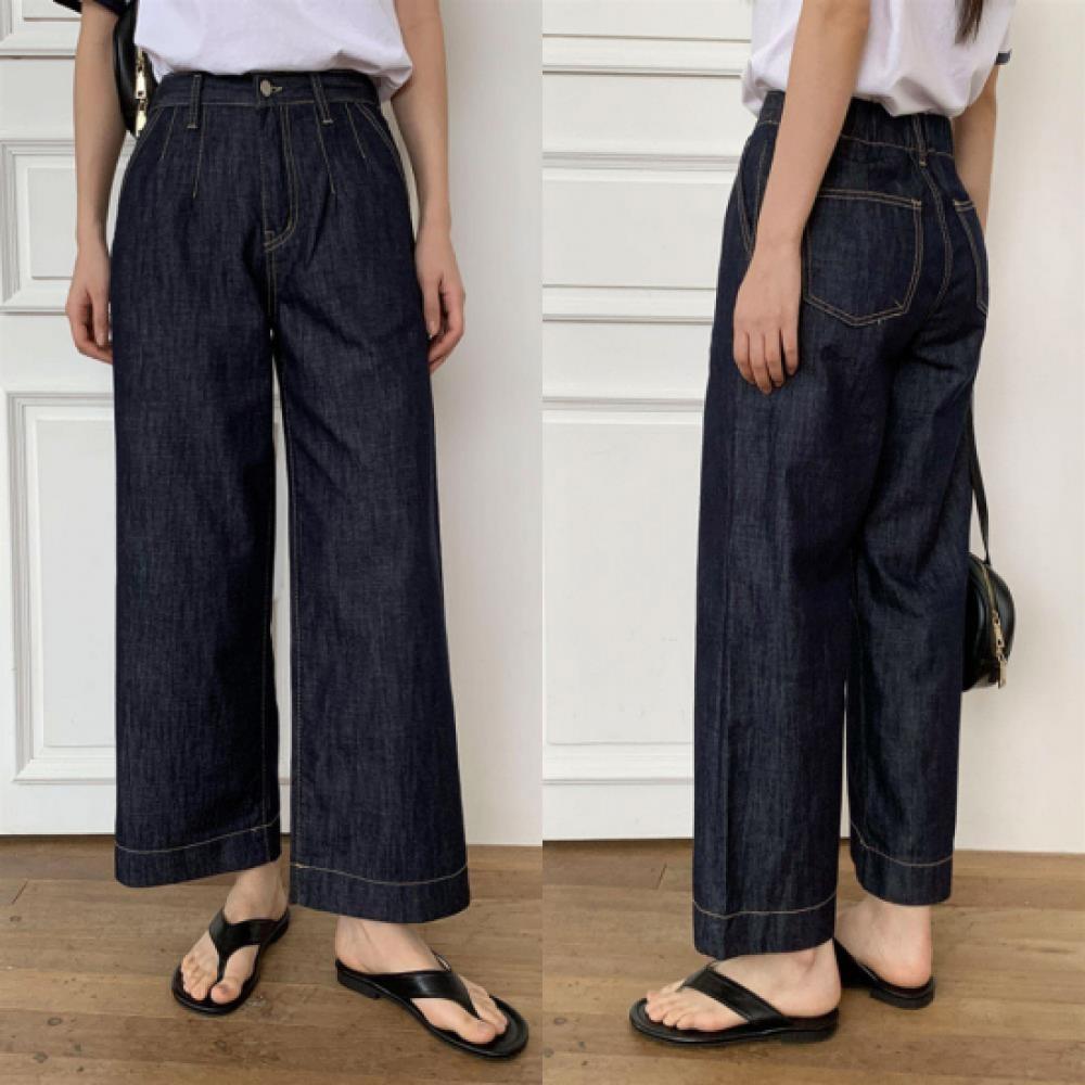 New Arrivals Open Run Women Semi Wide Stretch Dark Blue Casual Jeans