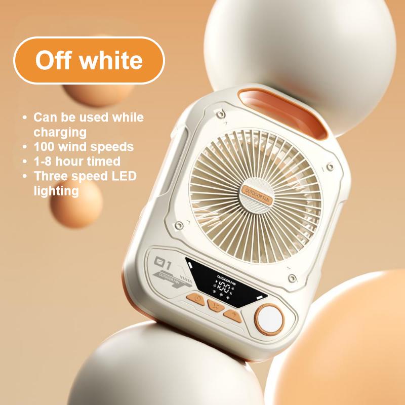 10000mAh Multifunctional Portable Camping Fan USB Rechargeable Outdoor Camping Timable Fan with 5 speed Wind 3 speed Lighting