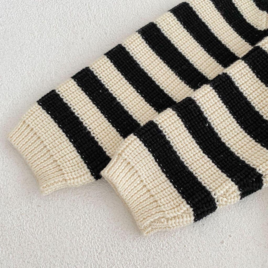 Autumn 2025 Striped Cotton Romper & Cardigan Set for Toddlers