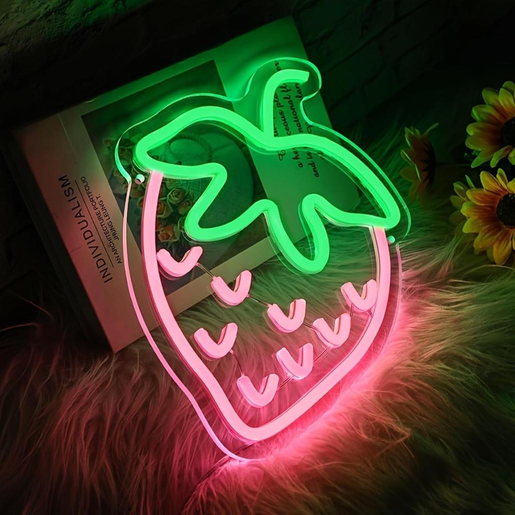 Strawberry Neon Sign, Girly Room Decoration Aesthetic Led Neon Signs, Strawberry Room Decoration Dessert Shop Decoration Neon Light Sign 11.81″ ×
