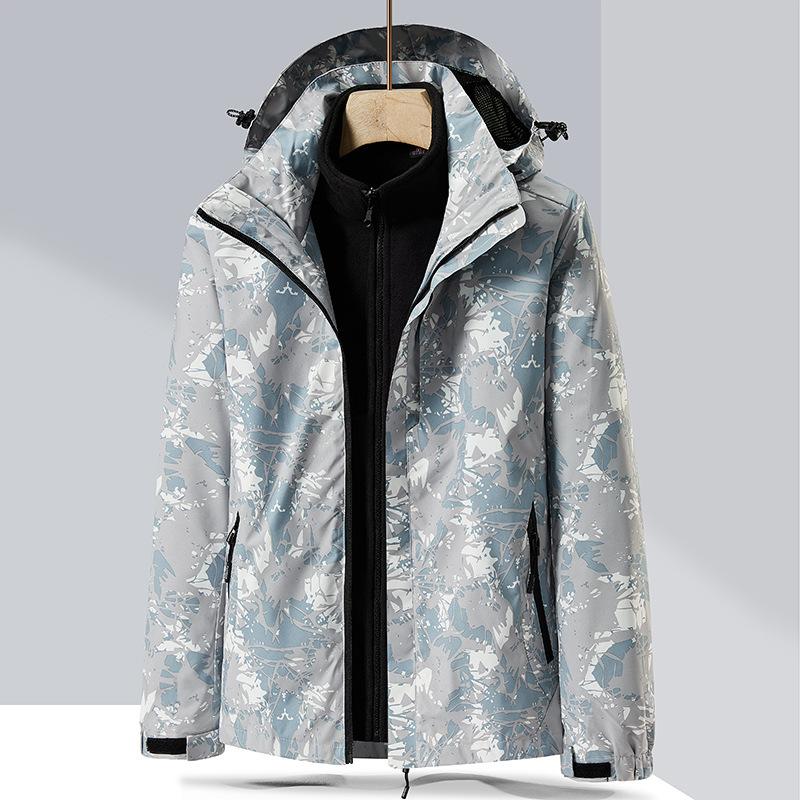 Outdoor Camouflage Detachable Two-piece Set of Windproof and Waterproof Polar Fleece Women's Thickened Jacket Three-in-one
