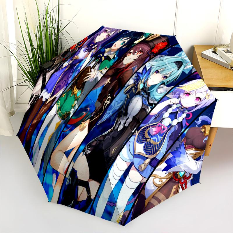 Genshin Impact All Characters Folding Umbrella Suitable For All Seasons Portable Gift Printing Light