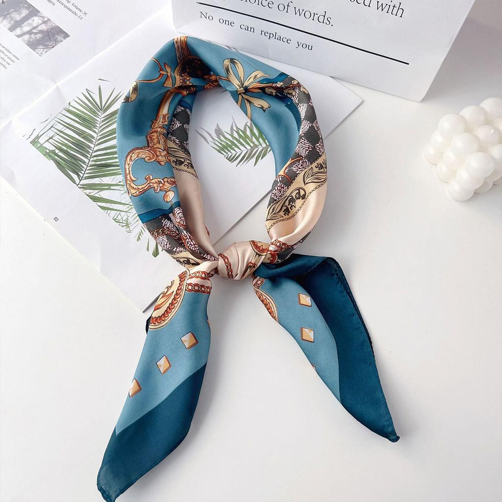 70x70cm Fashionable Korean Style Silk Square Scarf Satin Print Hairband Necktie Hair Accessory Headscarf Versatile Wrap Scarf