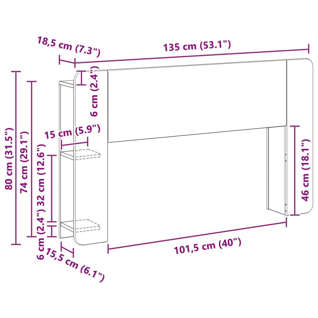 Headboard Cabinet White 135 x 18.5 x 80 cm Particleboard