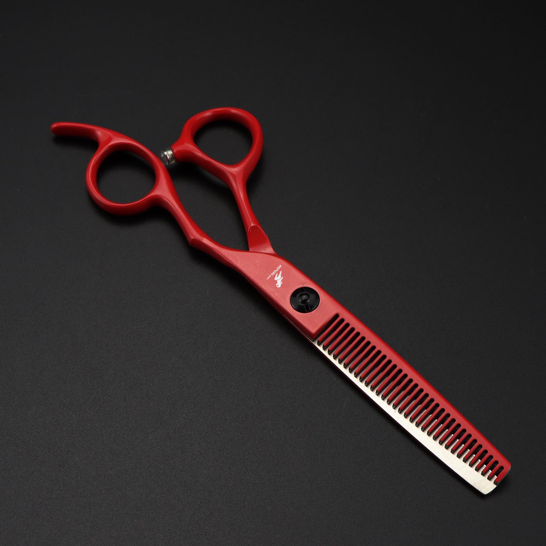 6.0 Napsen Painted Red Hairdressing Scissors - Straight & Thinning Shears