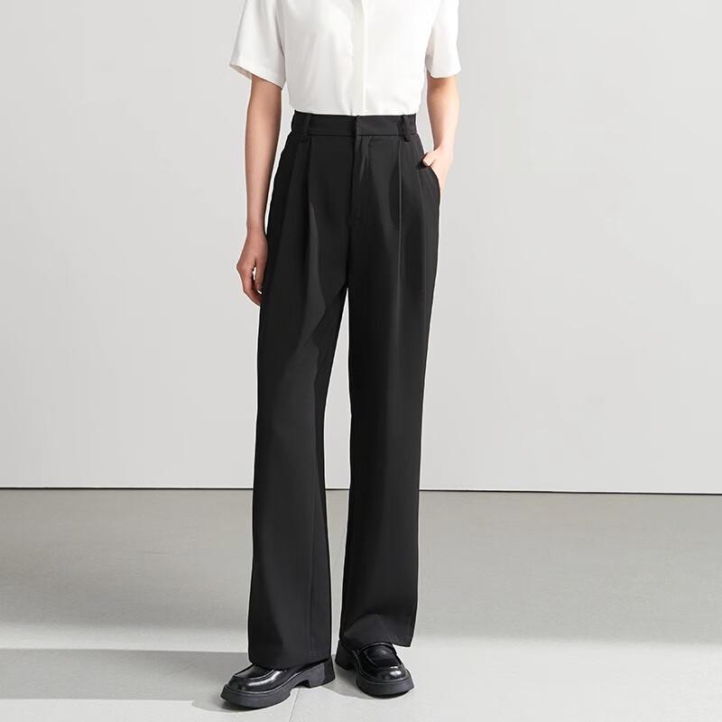 Women's Black Straight Wide-Leg Business Suit Pants