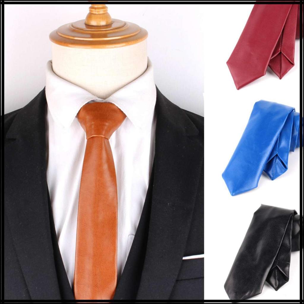 [White Fang] Lederkrawatte, Unifarben, Business, Elegant, Schlicht, Lässig, Herren NC099 (blau)