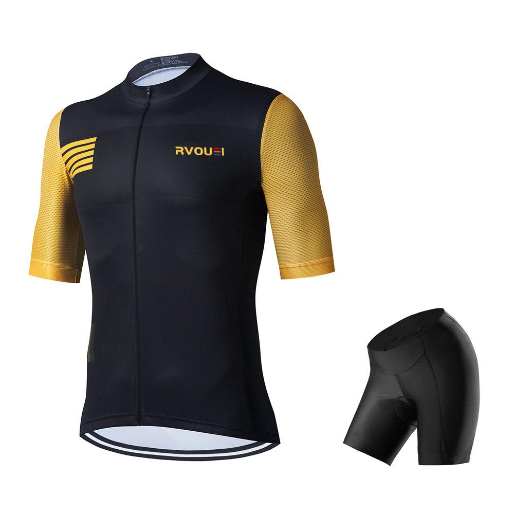 New Cycling Jersey Set RVOUEI Team Cycling Clothing Men Road Bike Suit Bicycle Bib Shorts Tops MTB Ropa Ciclismo Maillot