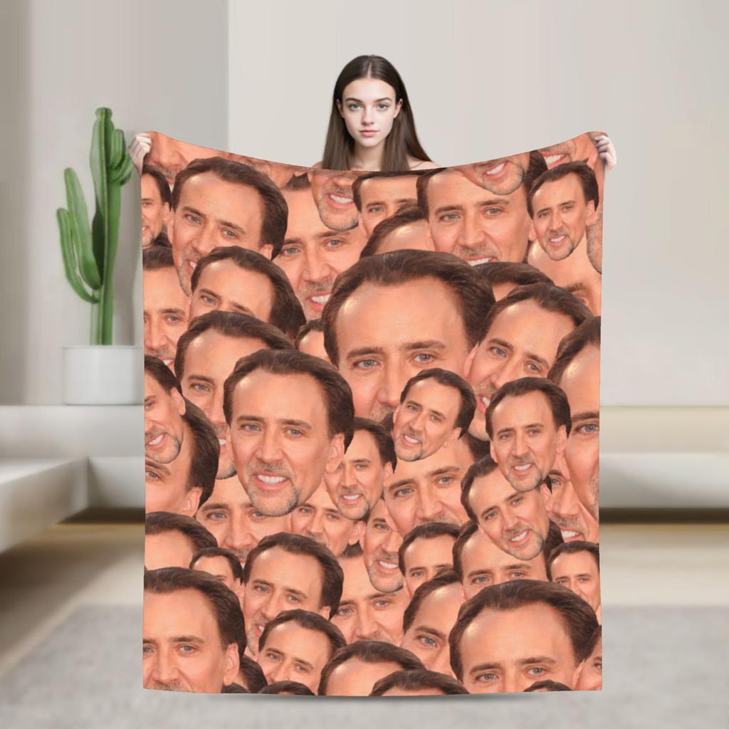 Nicolas Cage Meme Face Blankets Flannel Funny Warm Throw Blanket for Coverlet Decoration