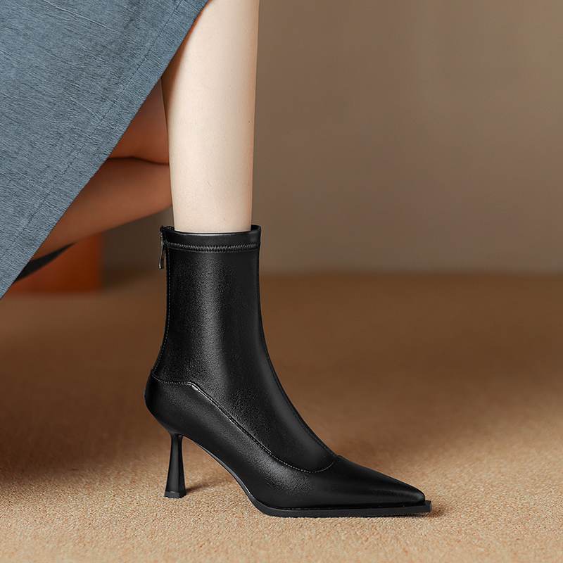 Krazing Pot Microfiber Autumn Winter Shoes Stiletto Thin High Heels Big Size 40 Modern Boots Pointed Toe Keep Warm Zip Ankle Boots