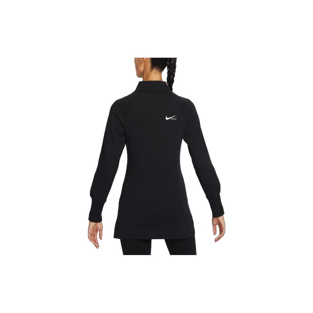 Nike Embroidered Split-Joint Mid-Length Casual Knit Long Sleeve T-Shirt Women Tops Black FB8801-010