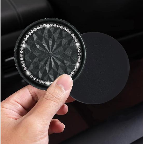 Amooca Car Cup Coaster 4 Pack Universal Non-Slip Cup Holders Ert Coasters Bling Crystal Rhinestone Car Interior Accessories Black Flower