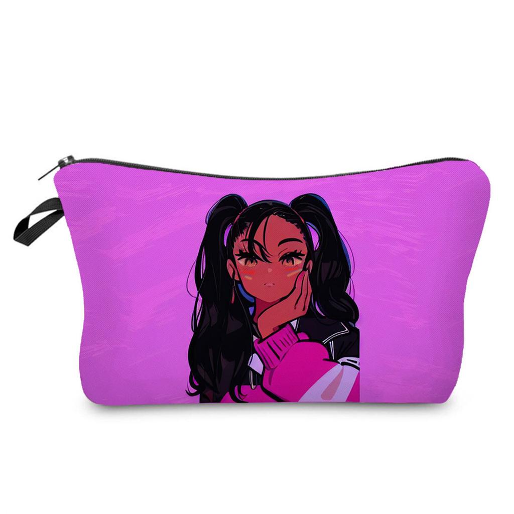 Women Black girl Print Cosmetic Bag Toiletries Organize Travel Storage Case 6846