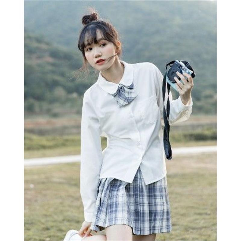 

Женский нишевый комплект рубашки с длинным рукавом и юбки в академическом стиле - японский молочно-белый, дизайн весна/осень 2XL