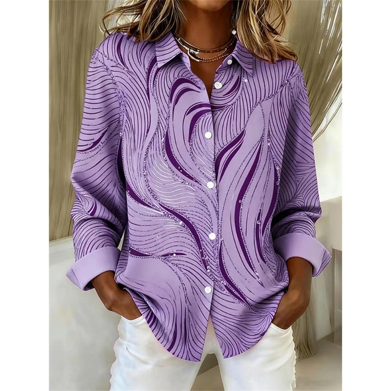 Retro Women's Oversized Shirt 3D Floral Print Minimalist Vintage-Style Casual Long-Sleeve Shirt Comfortable Collared Top