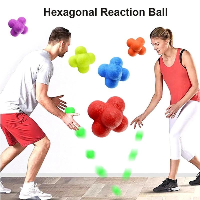 1/3PCS Hexagon Reaction Ball Rubber Reaction Bounce Ball Hand-Eye Coordination Speed Reflex Trainer for Garden Family Gatherings