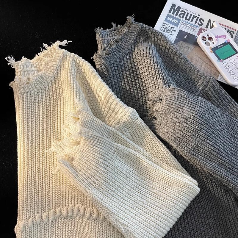 2024 Niche Unisex Distressed Knit Sweater with Exposed Seams