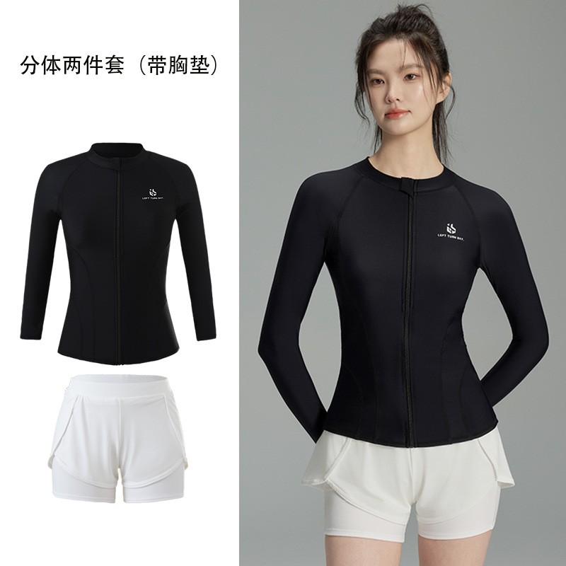 Womens UV Protection 3-Piece Swim Set With Long Sleeve Top Shorts Full-Length Pants Snorkeling Hot Bathing