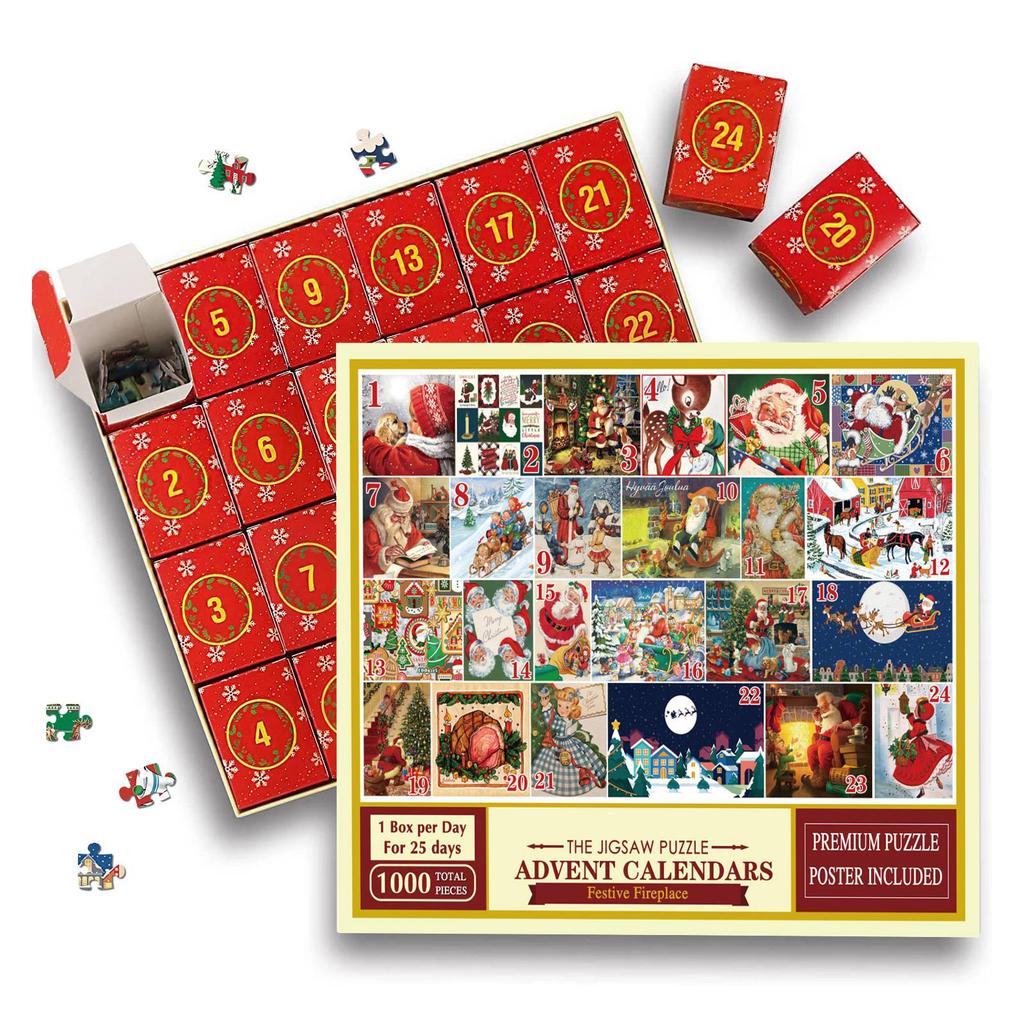 Christmas Puzzle Advent Calendar 2025 1000 Pieces Puzzles 24 Days Christmas Countdown Calendar Gift for Countdown To Christmas