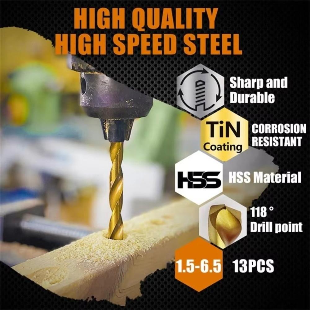 Multifunctional 13-piece Titanium-plated Twist Drill Portable Hand Drill Punching Tool