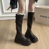 Thick-soled knight boots women's 2025 new autumn and winter brown small people slim long boots no more than knee-high boots