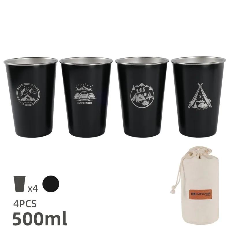 4Pcs/Set Outdoor Camping 304 Stainlesssteel Beer Cup Coffee Cup Mug with Storage Bag Silicone Cup Sleeve Original Mugs Tableware