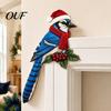 Winter Bird Door Ornament Wooden Topper, Cute Christmas Corner Statue, Woodland Animal Frame Red Art Sign for Holiday Home Wall Window Decor,