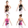 Kids Rhinestone Tassel Latin Dance Competition Bodysuit Halter Sleeveless Crisscross Back Side Cutout Jumpsuit for Stage Show