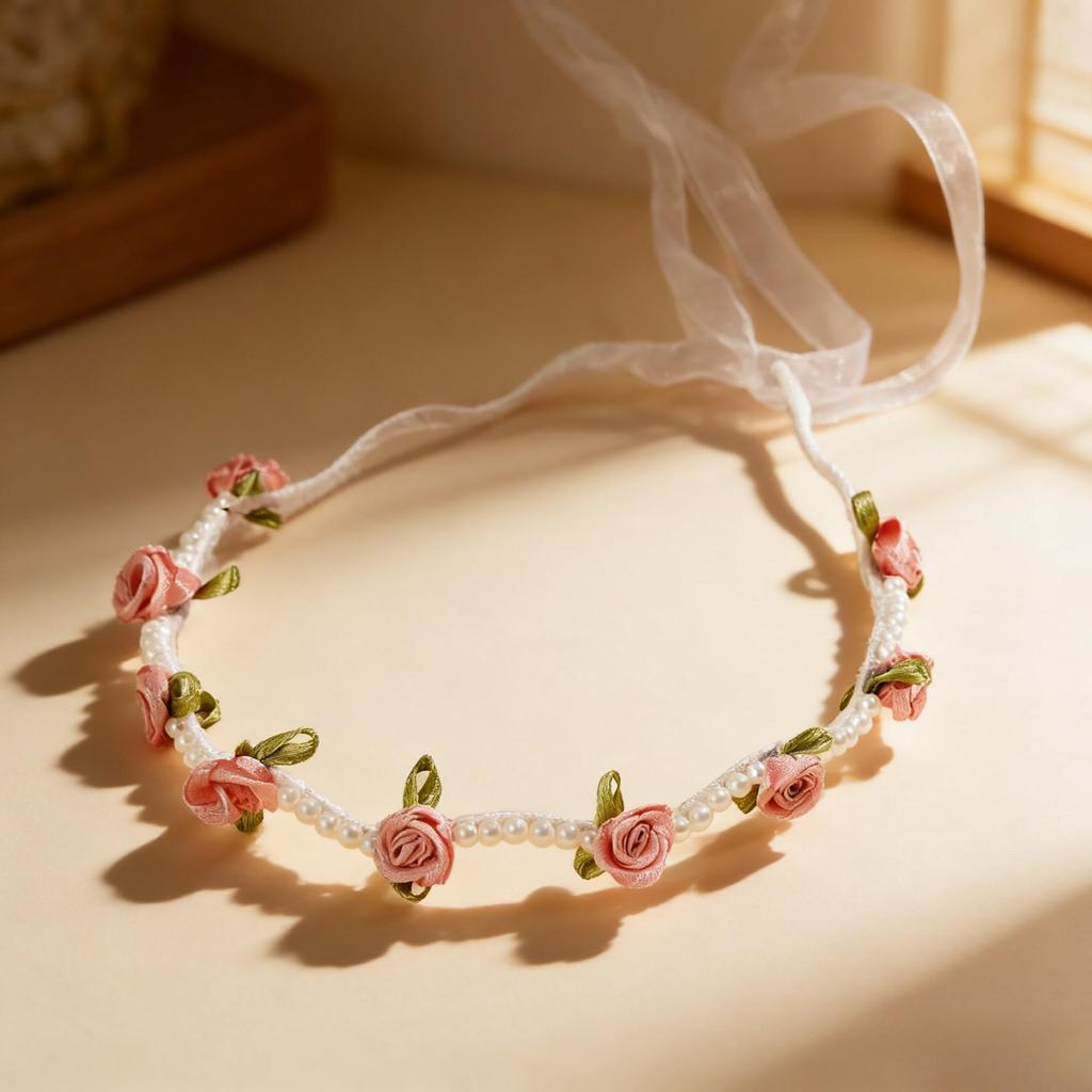 Rose Pearl Headband & Bow Hair Clip - Elegant Floral Ribbon for Bridesmaids & Women's Sweet Style Hair Accessories